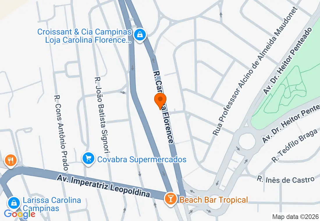 Mapa com a localização da Taciro Auto Center na R. Carolina Florence, 1345, Vila Nova, Campinas